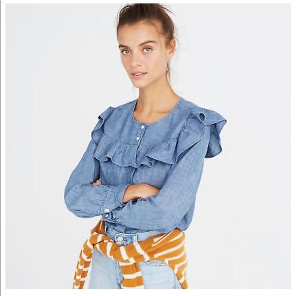 Madewell Tops - Madewell Jean Ruffle Long Sleeve XL EUC